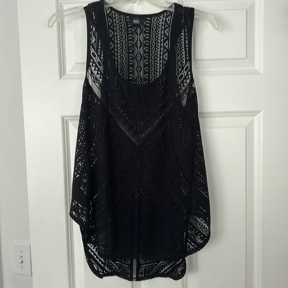 Mossimo black burnout racer back sheet tank top size M ASO Lydia Martin